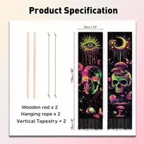 Pligreat 2 vnt. gobelenai su kutais "sun and Moon", vertikalus gobelenas su kaukolės galva, estetiškas gobelenas su grybais ir drugeliais, ilgas siauras gobelenas miegamojo, svetainės namų meno dekoravimui