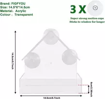 Figfyou lesyklėlė paukščiams, lesyklėlė, skaidri lesyklėlė, lesyklėlė prie lango, akrilinė lesyklėlė su 3 siurbtukais, lesinimo stotelė laukiniams paukščiams prie lango