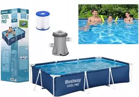 Sodo baseinas su rėmu stačiakampis 300x201x66 cm Bestway 56411 + siurblys