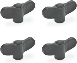 Ganter Normelemente sparnuotoji veržlė Gn 634-55-m8-e-dsg | 4 vnt. pakuotė | Sparnuota rankena | Juodas plastikas | Plieninė varžtas M8