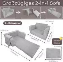 Fotelis Vaikiška sulankstoma sofa-lova su pledo, pilkai