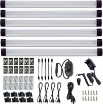 Aiboo Led apšvietimas po spintele virtuvei, pritemdomas su laidu, 6 vnt., 28 cm šviesos juosta, 12 V Led apšvietimas spintelei su jungikliu ir kištuku, apšvietimas spintelei, lentynai, vitrinai (šaltai balta)