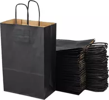 50 juodų kraft popierinių pirkinių maišelių su rankenomis - 20 x 10 x 29.2 cm - pirkinių maišelis / dovanų pakavimas gimtadieniui, kalėdoms, vestuvėms