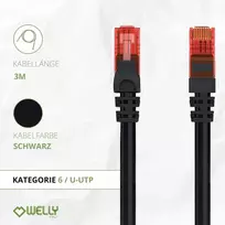 Welly Enjoy Wy40153 tinklo patch kabelis, 6 kategorija, U/utp Ethernet Gigabit Lan Rj45, 3 m, Pvc Cu Awg 26/7, juodas