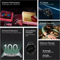 Oneplus Watch 2 su Wear Os 4, Snapdragon W5 mikroschema, iki 100 valandų baterijos veikimo laikas, 1,4 colio Amoled ekranas, nerūdijantis plienas ir safyro kristalas, dvigubo dažnio Gps, 5 Atm, Ip68 ir Bt skambučiai