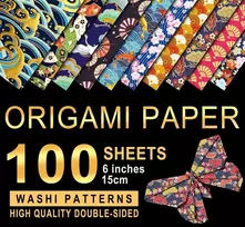 Origami popierius washi raštas 100 lapų 10 skirtingų raštų dvipusis lankstymo popierius bronzinis 15 x 15 cm
