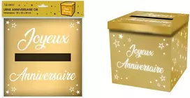 Générique taupyklė urna aukso spalvos metallic happy birthday 20cm (x1)