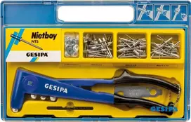 Gesipa kniedžių replių rinkinys Rivet Boy Nts su 100 aklųjų kniedžių, kurių skersmuo 4 mm, dėkle, tinkamas aklosioms kniedėms, kurių skersmuo 2,4, 3,2, 4,0, 4,8 ir 5,0 mm | Pirkti kniedžių reples, aklųjų kniedžių reples, pop kniedes