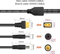 Gintooyun Xt60 į Dc5521 ir Dc7909 Y skirstytuvo adapterio kabelis Xt60 kištukas į Dc 5,5 mm x 2,1 mm kištuką ir Dc 7,9 mm x 0,9 mm kištuko maitinimo kabelis dronams, Ip kameroms ir kt. (style 3)