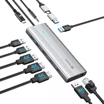 Phixero 10-in-1 Usb C dokas su Displaylink, 2 monitorių palaikymas 4k @ 60hz, skirtas Mac M1/m2, Windows, su 2-in-1 Usb laidu, 2 Hdmi ir 2 Displayport, 100w Pd, 3 Usb 3.2 [10Gbps], Ethernet, Audio
