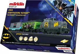 Märklin start up pradinis rinkinys "batman", 29828, modelinis geležinkelis, H0 vėžė, lokomotyvo pradinis rinkinys, vagonas, bėgiai ir valdymo blokas