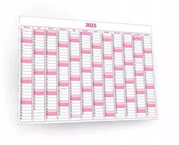 Pink Jufimi 2025 metų sieninis kalendorius-užrašų knygelė su stulpeliais, metinis, 90x60 Rožinė