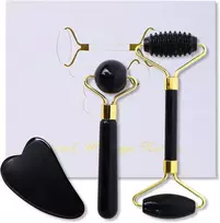 Soarfly nefrito volelis ir gua sha akmens rinkinys, 3 dalių natūralaus obsidiano veido volelis, gua sha akmens veido masažo volelis, gua sha nefrito volelis akims, veidui ir kaklui, stangrina odą, masažas
