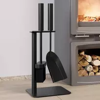 Kingson 3 dalių židinio įrankių rinkinys su šepečiu, semtuvu ir stovu 16 x 16 x 35,5 cm židinio priedai pilnas komplektas židinio įrankiai juodas