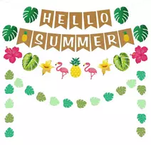 Havajų vakarėlio dekoracija, vasaros vakarėlio dekoracijos, užrašas "hello Summer", havajų tropinio vakarėlio dekoracijos, havajų vakarėlio užrašas Luau vakarėliui prie baseino, paplūdimio vakarėlio dekoracija