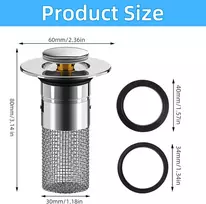 Bubuny kriauklės kamštis, kanalizacijos kamštis su sieteliu 34–40 mm kanalizacijai, universalus pop-up kanalizacijos sietelis, kriauklė vonios kambariui, virtuvei, praustuvui