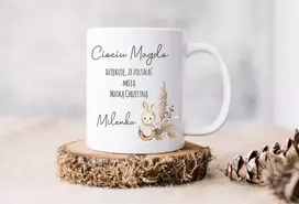 Puodelis + pagalvė Boho rinkinys padėkoti krikšto tėvams W1
