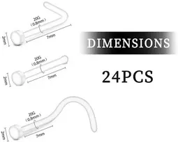 Fdcgas auskarų vėrimas į nosį – 24 vienetų skaidrus auskarų laikiklis, nematomas plastikinis skaidrus auskarų rinkinys, 16g18g20g nosies pertvaros kremzlės traguso auskarai, nosies smeigė auskarams paslėpti mokykloje ir darbe
