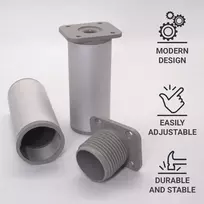 Skir'co (4 vnt.) reguliuojamo aukščio metalinės baldų kojos, aukštis 100 mm, skersmuo 40 mm, aliumininės baldų kojelės su varžtais (4)