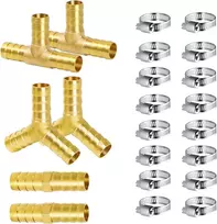 Žarnos jungtis 10 mm žalvarinė, 6 vnt. žalvarinė žarnos jungtis T formos su spaustukais, oro linijai, vandens vamzdžiui, degalų linijai, alyvos linijai