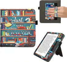 Kwmobile dėklas su atverčiamu dangteliu, skirtas Kobo Libra Colour/tolino Vision Colour - dėklas su riešo dirželiu, bibliotekos tema, įvairiaspalvis