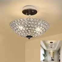 Depuley modernus krištolinis sietynas, lubinis šviestuvas miegamajam, E14, skaidrus ir sidabrinis, skersmuo 30 cm, tinkamas prieškambariui, svetainei, laiptams, virtuvei - lemputė neįtraukta