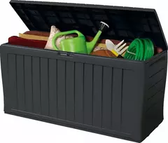 Lauko baldų komplektas Sodo dėžė balkonui terasai su ratukais sėdynei daiktų laikymui 270l graphite Keter