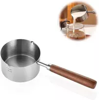 Nerūdijančio plieno pieno puodas mažas, sviesto lydymo indas, nerūdijančio plieno šokolado lydymo indas, sviesto lydymo indas, medinė rankena, 250 ml, skirtas pienui, padažui, padažams, makaronams, kavai, arbatai ir sriuboms