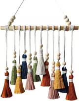 Champracer macrame sienos dekoracija, boho dekoratyvinis macrame gobelenas, spalvotas austas sienos gobelenas su mediniais karoliukais, stilingas gobelenas, kutų girlianda miegamajam, svetainei, vaikų kambariui