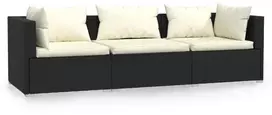 Lauko baldų komplektas Trivietė sofa su pagalvėlėmis, juodos spalvos, poliratanas