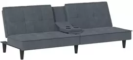 Fotelis Sofa-lova su puodelių laikikliais, tamsiai pilka, aksomas