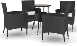 Lauko baldų komplektas Sodo bistro komplektas su pagalvėmis, 5 dalių, juodas, ratanas