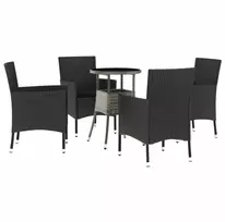 Lauko baldų komplektas Sodo bistro komplektas su pagalvėmis, 5 dalių, juodas, ratanas