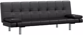 Fotelis Sofa lova su dviem pagalv., dirbtinė oda, reguliuoj., juoda