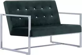Fotelis Dvivietė sofa su porankiais, tams. žal. sp., chromas ir aks.