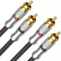 Emk 2m rca kabelis - ekranuotas pintas 2 kištukai į 2 kištukus audio kabelis namų kinui ir hi-fi sistemoms - sidabrinis rca audio stereo žemų dažnių garsiakalbio kabelis