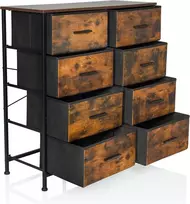 Hjh Living Ragala šviesi komoda su 8 stalčiais 80 x 30 x 82 cm lentynų sistema, šoninė spintelė svetainei, miegamajam, prieškambariui, rūkytas ąžuolas