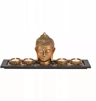 Budos rinkinys žvakidė tealight žvakėms, medinis padėklas, dekoratyviniai akmenukai