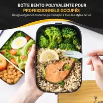 Escape serenity Bento pietų dėžutė, juoda, 2 aukštų su dubeniu, stalo įrankiais, mažu šaltkrepšiu ir mediniu telefono laikikliu - praktiška šalta dėžutė maistui darbe