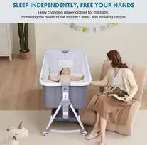 Lova Bellababy lovelė prie lovos, lopšys, kūdikio lovelė, lovelė prie lovos su daiktadėže, lengvai sulankstoma nešiojama lovelė, reguliuojama nešiojama lovelė kūdikiams/naujagimiams, pilka