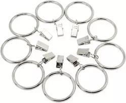 Fippy 20 vnt. užuolaidų žiedų su spaustukais, 38 mm metaliniai užuolaidų pakabinimo žiedai užuolaidoms ir karnizams (juodi, sidabriniai) (sidabriniai)