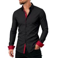 Men's Casual Business Long Sleeve Shirt Stretch Breathable Double Button Collar Slim Fit Dress Shirt for Office Work or Formal Occasions S juoda