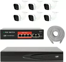 Vaizdo stebėjimo komplektas NVR POE PNI House IP810, 6 PNI IP8POE kameros, komplekte yra POE komutatorius ir kabeliai
