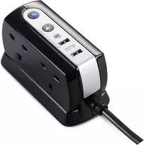 Masterplug 2 m juodas 4 krypčių nuo viršįtampių apsaugotas ilginamasis laidas su 2 usb prievadais