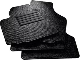 Carfashion Basicrips Al1 automobilio kilimėlis, juodas margas, su juoda pakopos apsauga, juodas blizgus kraštelis, automobilio kilimėlių komplektas be kilimėlio laikiklio