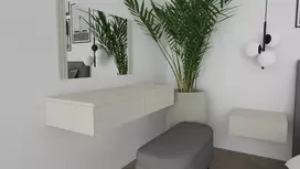 Pakabinamas kosmetinis staliukas Kaszmir, smėlio spalvos, 100 cm, 2 stalčiai, tip-on Nature
