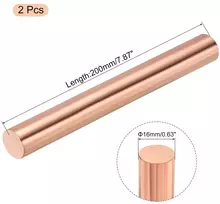 Sourcing map 2 vnt. gryno vario strypų rinkinys, 16 mm skersmens, 203 mm ilgio, vientisas vario strypas, tekinimo staklės "pasidaryk pats" metalo amatams ir pomėgiams