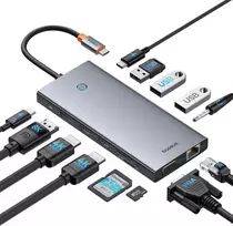Baseus 13-in-1 Usb-c stotelė: 3 monitoriai, 4k@120hz, 10gbps