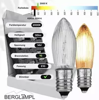 10x Berglämpl lemputės, E10 14 V / 3 W, gofruota žvakė, viršutinės žvakių lemputės žvakių arkoms ir šviesos arkoms
