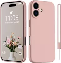 Hgh silikoninis dėklas, skirtas iphone 16 su 1 virvele, mobiliojo telefono dėklas, skirtas iphone 16, plona visapusiška apsauga su mikropluošto pamušalu, atsparus įbrėžimams apsauginis dėklas, skirtas iphone 16 6,1 colio rožinis